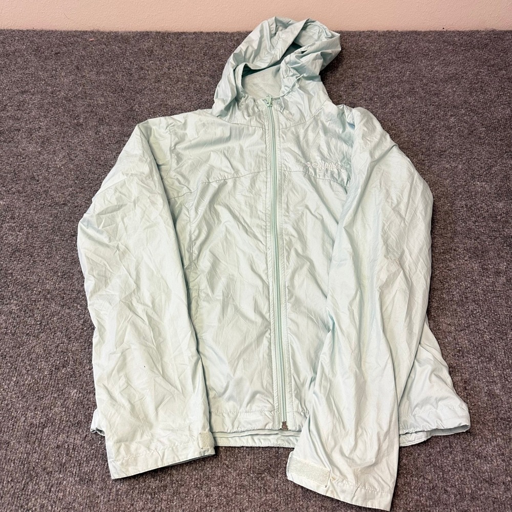Columbia Jacket Womens Size XS Light Blue Hooded Windbreaker Full Zip Outdoor